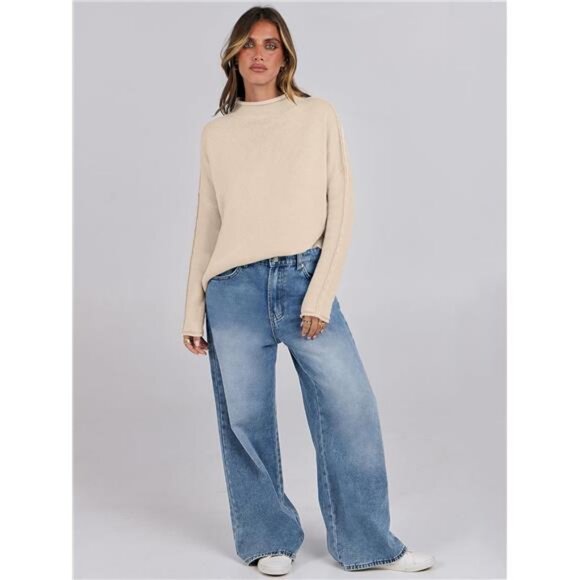 Women Long Sleeve Mock Funnel Neck Knit Pullover Sweater Top Fall Fashion - Picture 5 of 7